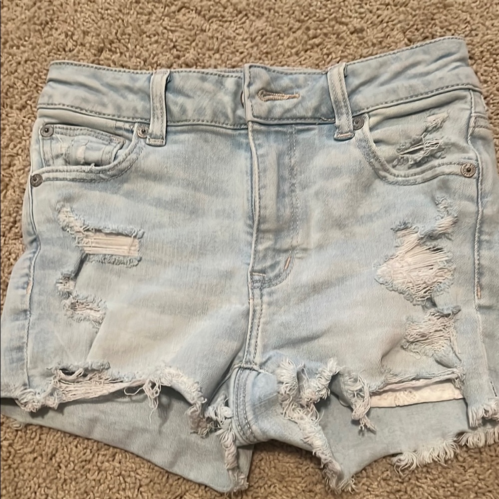American Eagle Outfitters Light Blue Ripped Jean Shorts